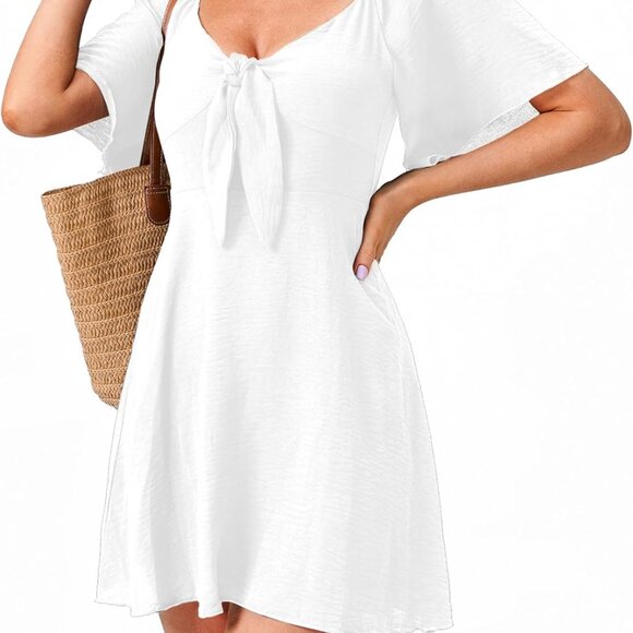 Women's Summer Dress Polyester V-Neck Mini Casual Beach Party Wear - Picture 1 of 8